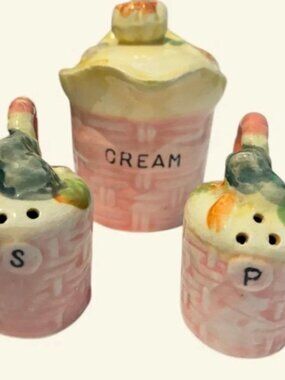 Vintage Basket Salt & Pepper Shakers & Creamer